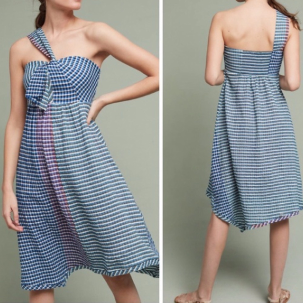Anthropologie Maeve plaid one shoulder dress 0